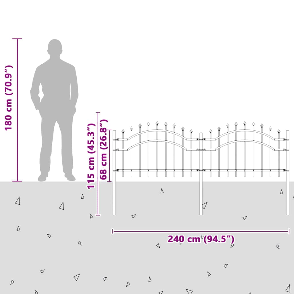 vidaXL Φράχτης Κήπου Γκρι 115 cm Ατσάλι με Επικάλυψη Πούδρας