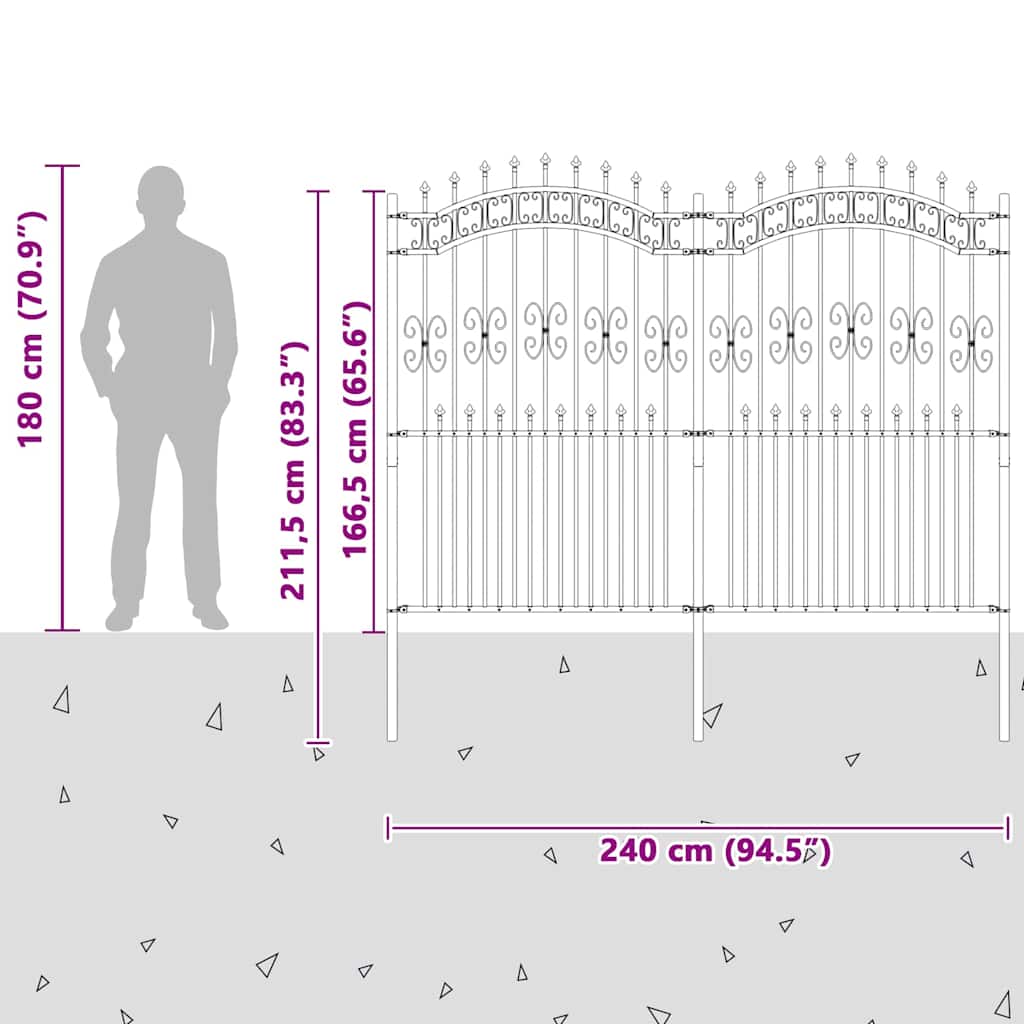 vidaXL Φράχτης κήπου Γκρι 215 cm Ατσάλι με Επικάλυψη Πούδρας