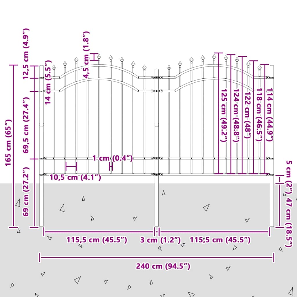vidaXL Φράχτης Κήπου Λευκό 165 cm Ατσάλι με Επικάλυψη Πούδρας