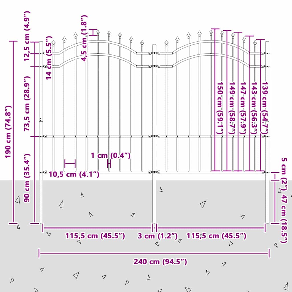 vidaXL Φράχτης Κήπου Λευκό 190 cm Ατσάλι με Επικάλυψη Πούδρας