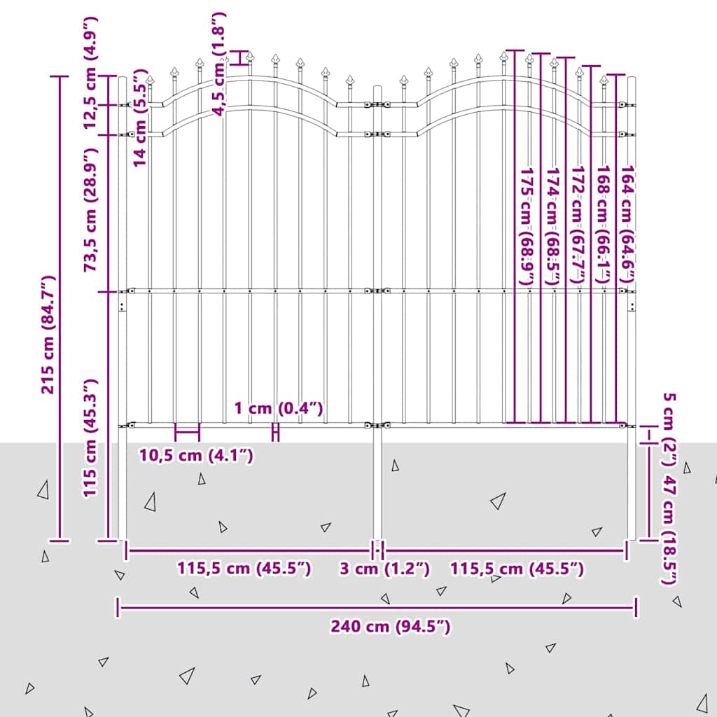 vidaXL Φράχτης Κήπου Λευκό 215 cm Ατσάλι με Επικάλυψη Πούδρας