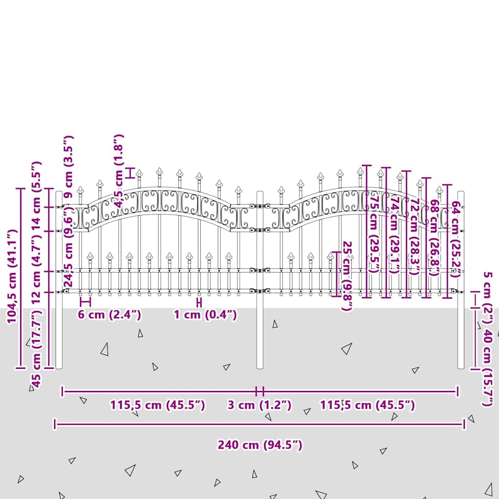 vidaXL Φράχτης κήπου Λευκό 115 cm Ατσάλι με Επικάλυψη Πούδρας