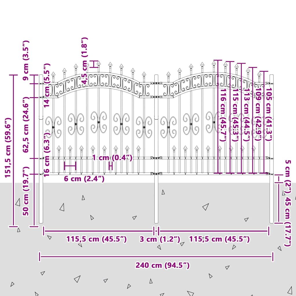 vidaXL Φράχτης κήπου Λευκό 165 cm Ατσάλι με Επικάλυψη Πούδρας