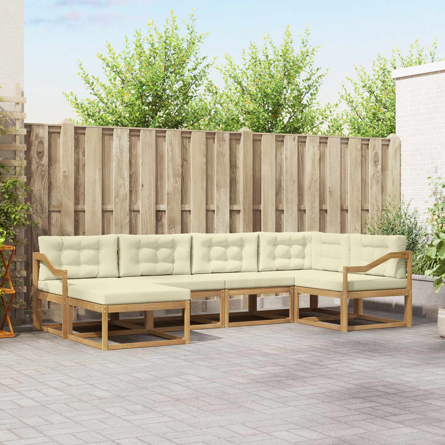 vidaXL Σειρά Καναπέ Εξωτερικού 5 pcs Λευκό και Κρεμ Πολυεστέρας