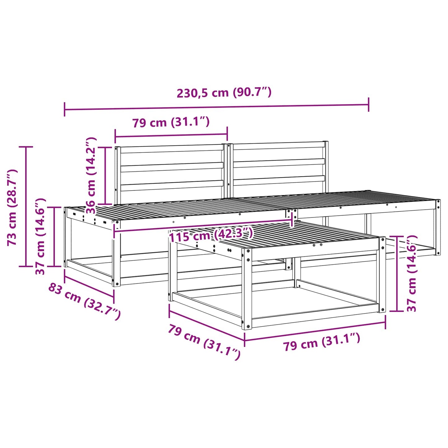 vidaXL Σειρά Καναπέ Εξωτερικού Λευκό 79 x 79 x 37 εκ