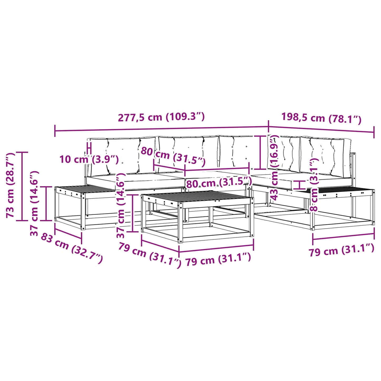 vidaXL Σειρά Καναπέ Εξωτερικού Λευκό 79 x 79 x 37 εκ Πολυεστέρας