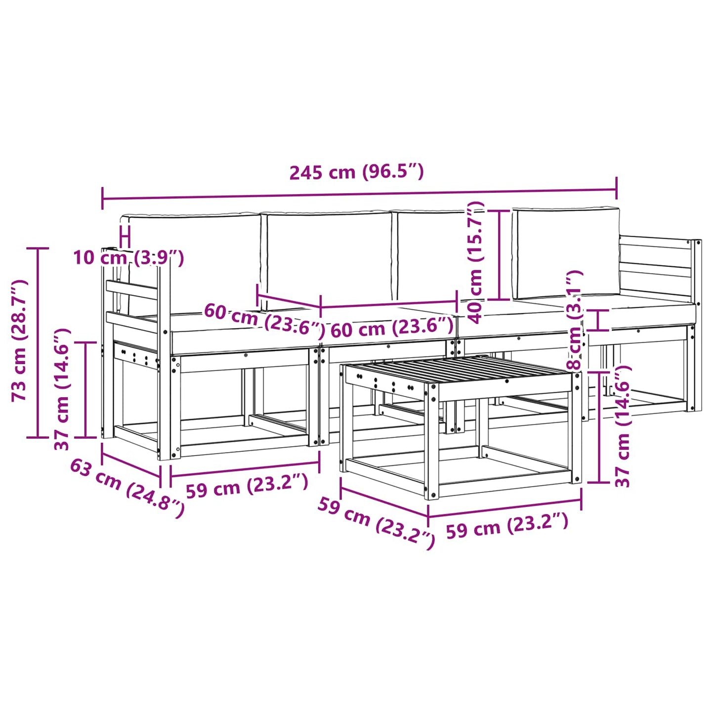 vidaXL Σειρά Καναπέ Εξωτερικού με μαξιλάρι 5 pcs Λευκό και Κρεμ