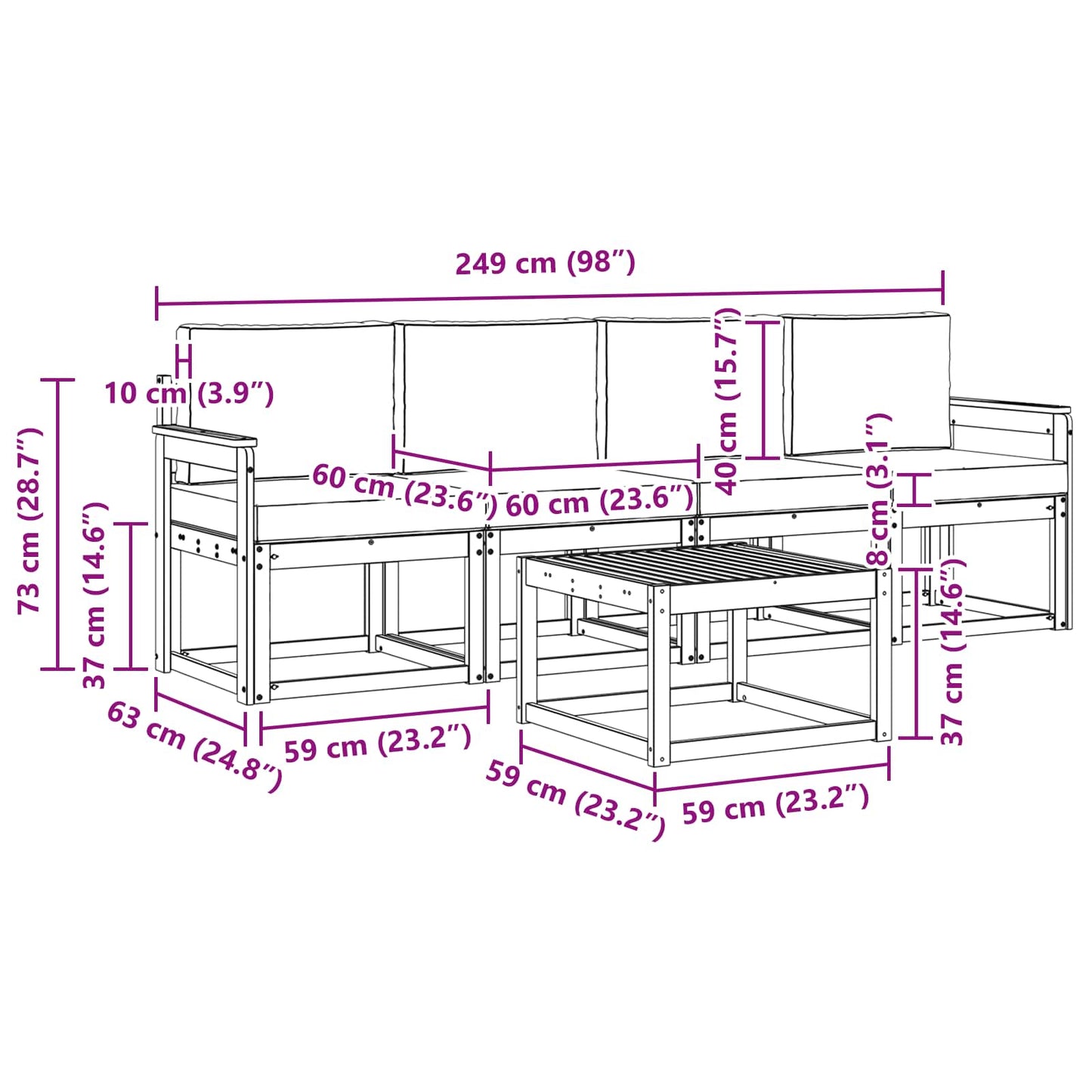 vidaXL Σειρά Καναπέ Εξωτερικού με μαξιλάρι 5 pcs Άσπρο και Ανθρακί