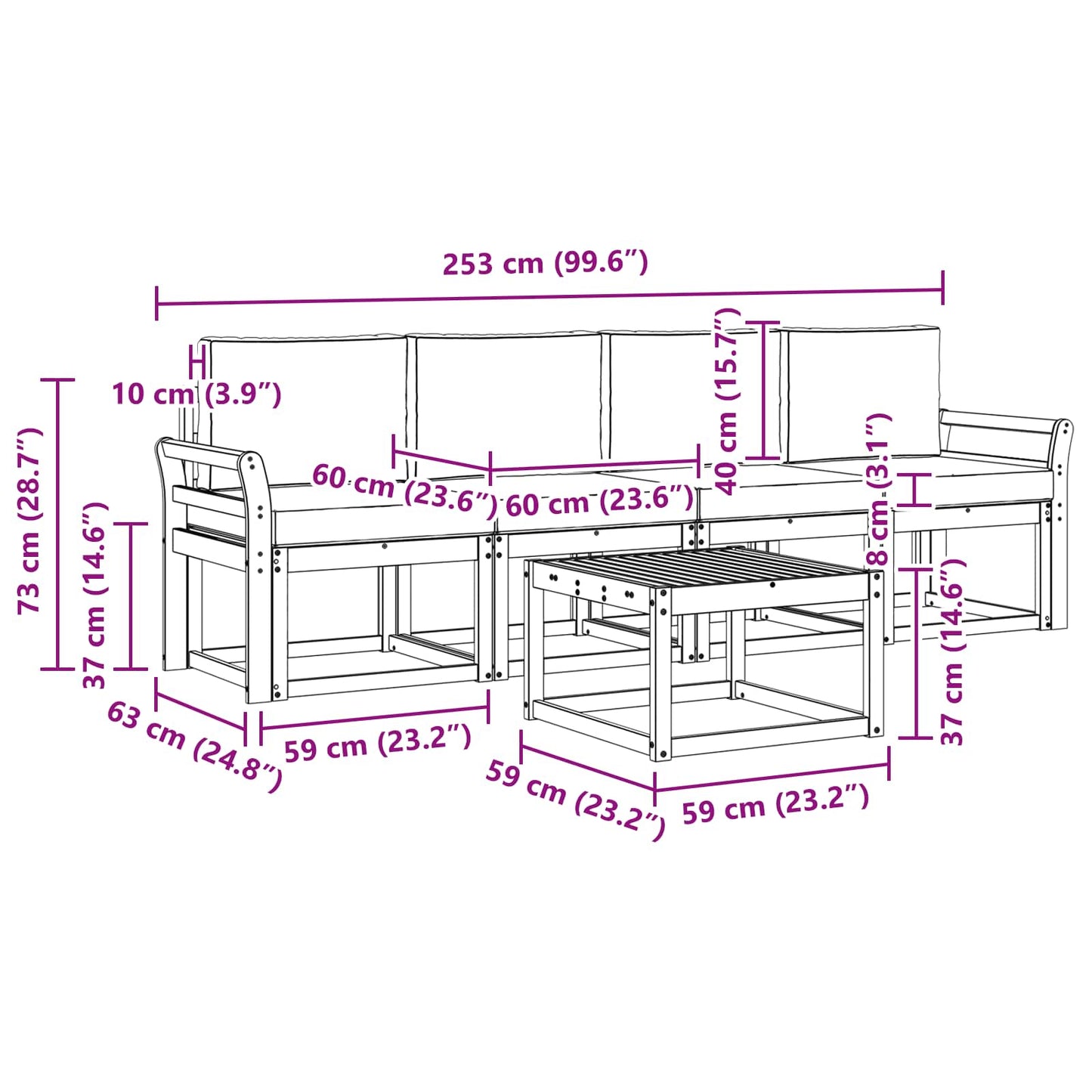 vidaXL Σειρά Καναπέ Εξωτερικού με μαξιλάρι 5 pcs Λευκό και Μπεζ