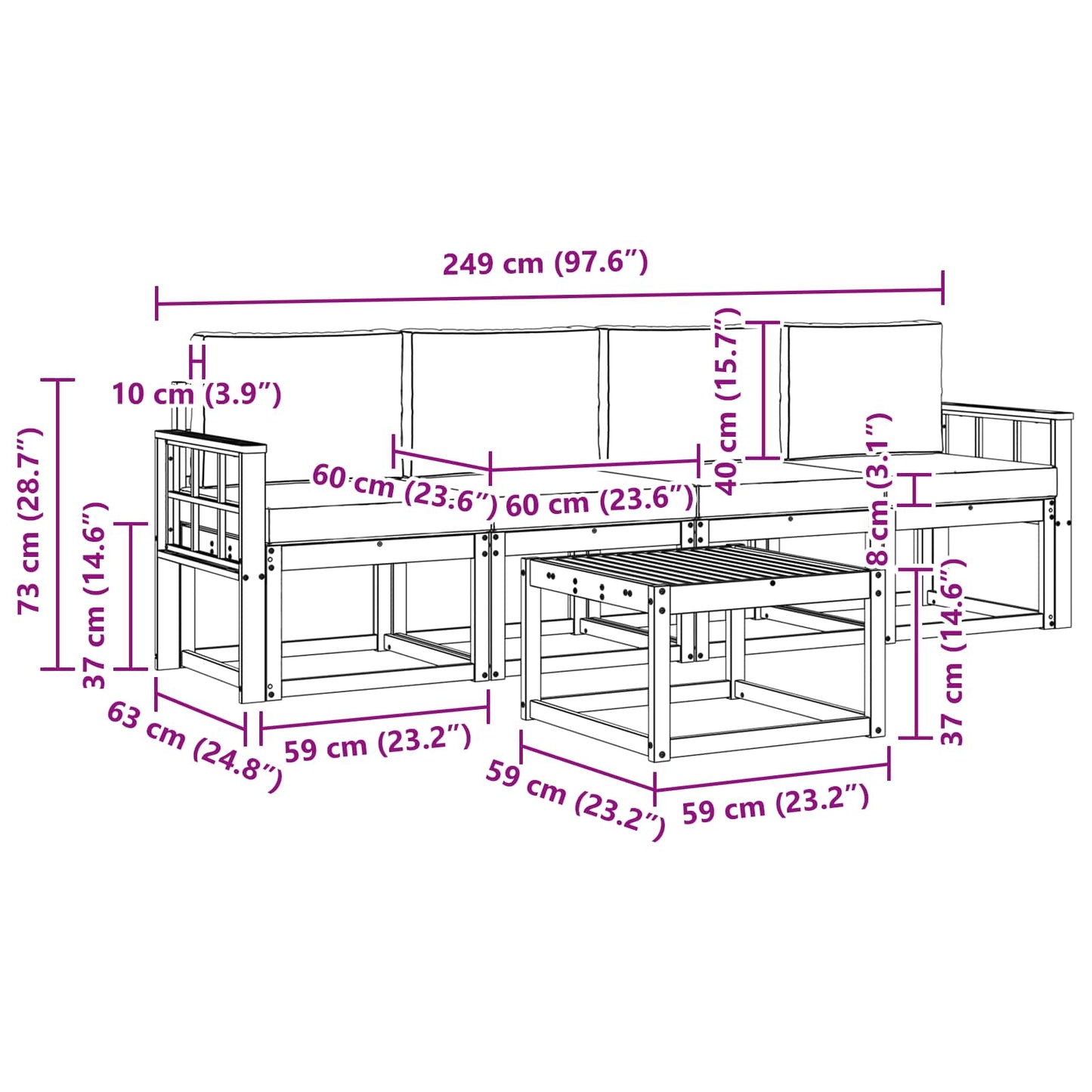 vidaXL Σειρά Καναπέ Εξωτερικού με μαξιλάρι 5 pcs Άσπρο και Ανθρακί