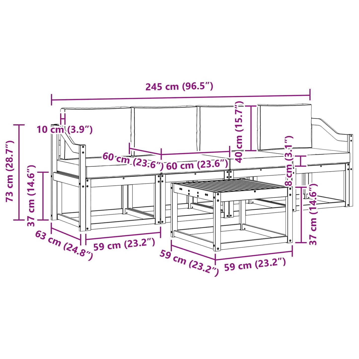 vidaXL Σειρά Καναπέ Εξωτερικού με μαξιλάρι 5 pcs Λευκό και Μπεζ