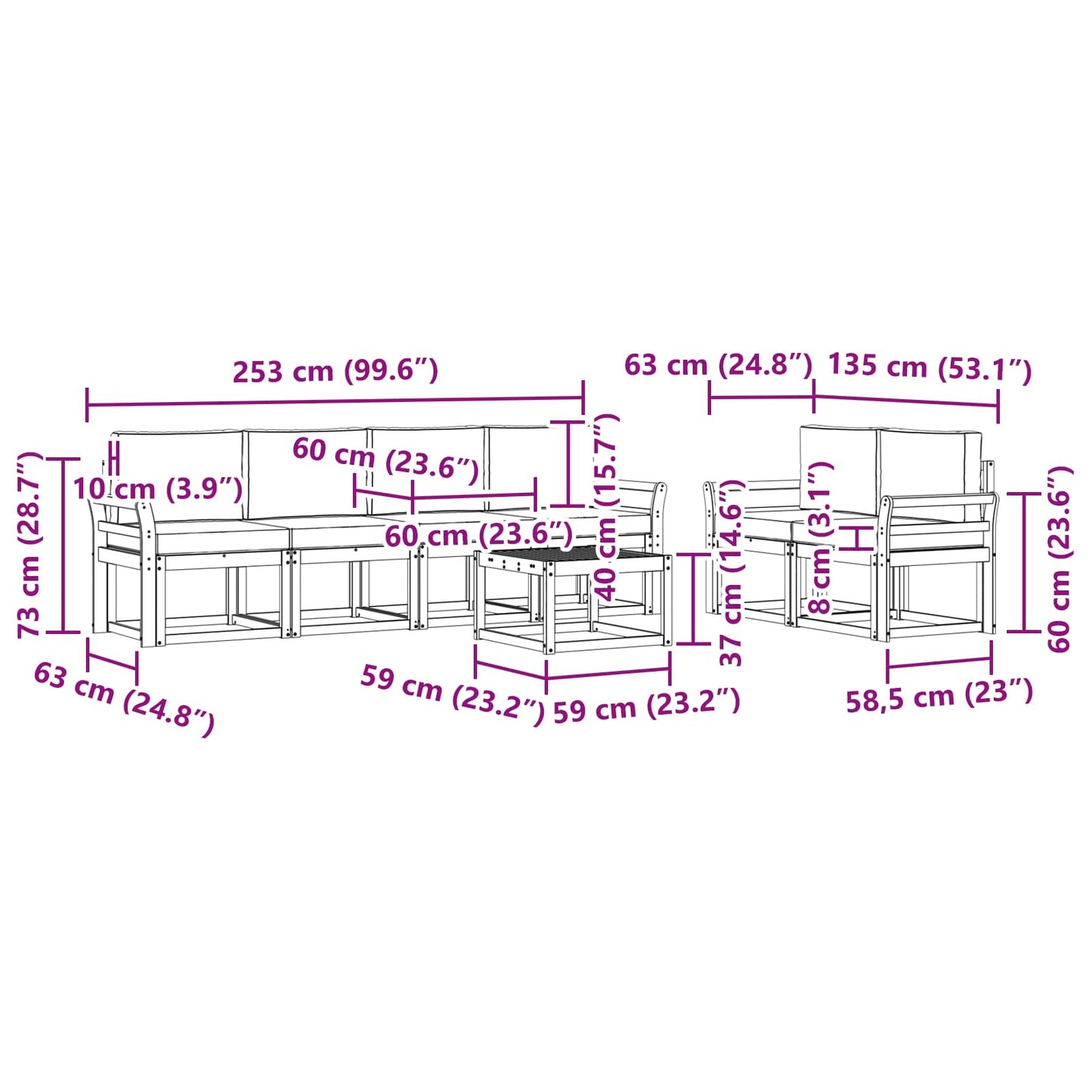 vidaXL Σειρά Καναπέ Εξωτερικού με μαξιλάρι 7 pcs Λευκό και Κρεμ