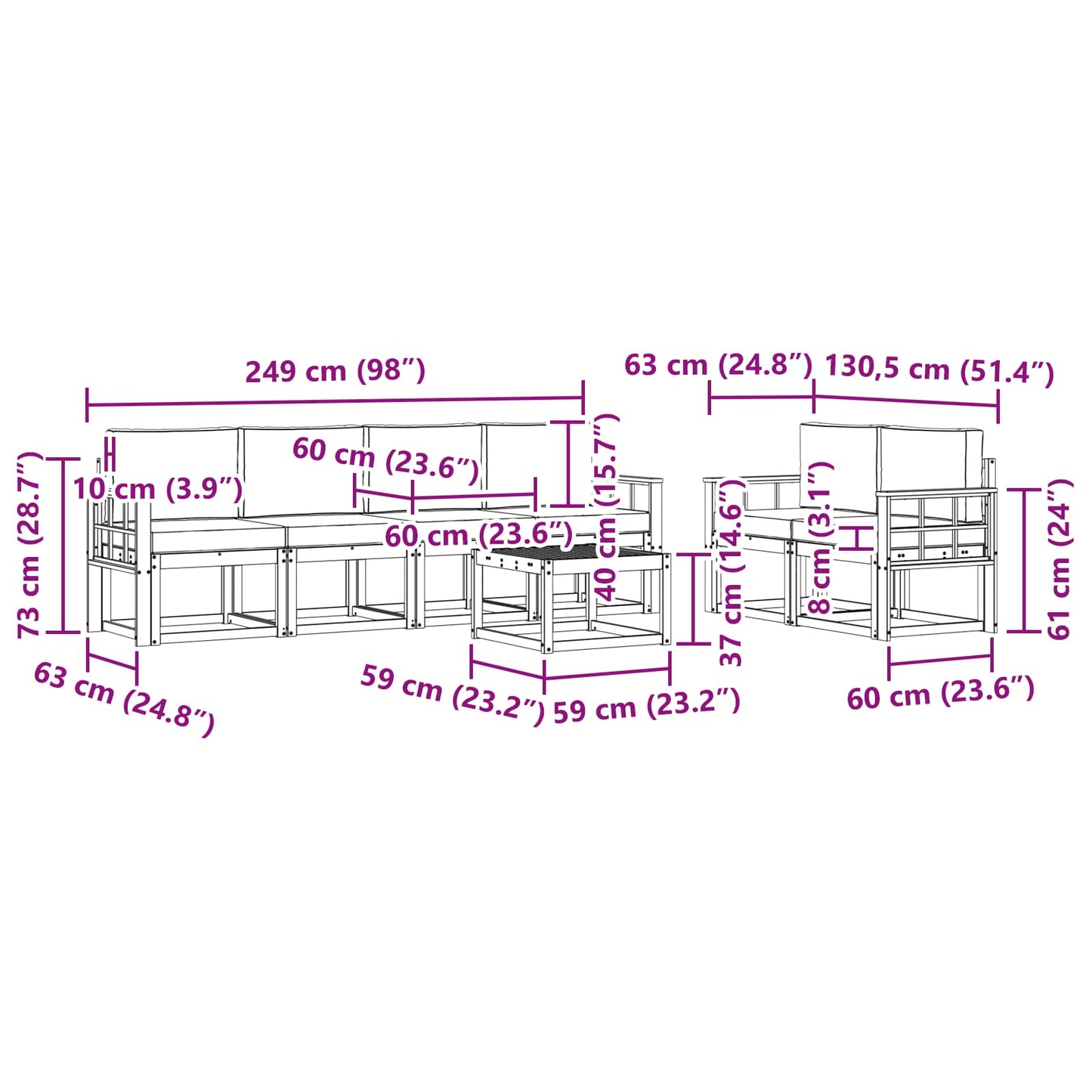 vidaXL Σειρά Καναπέ Εξωτερικού με μαξιλάρι 7 pcs Λευκό και Κρεμ