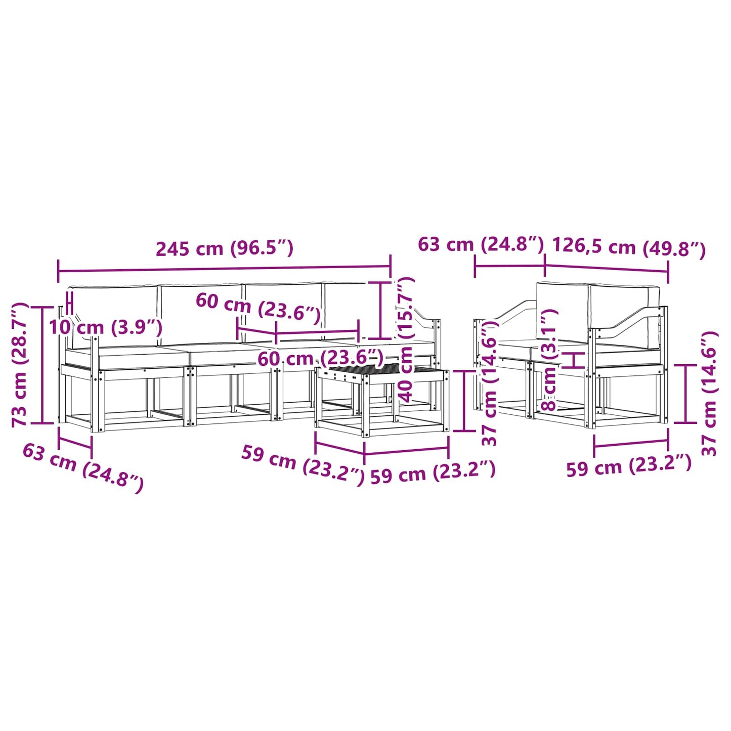 vidaXL Σειρά Καναπέ Εξωτερικού με μαξιλάρι 7 pcs Άσπρο και Ανθρακί