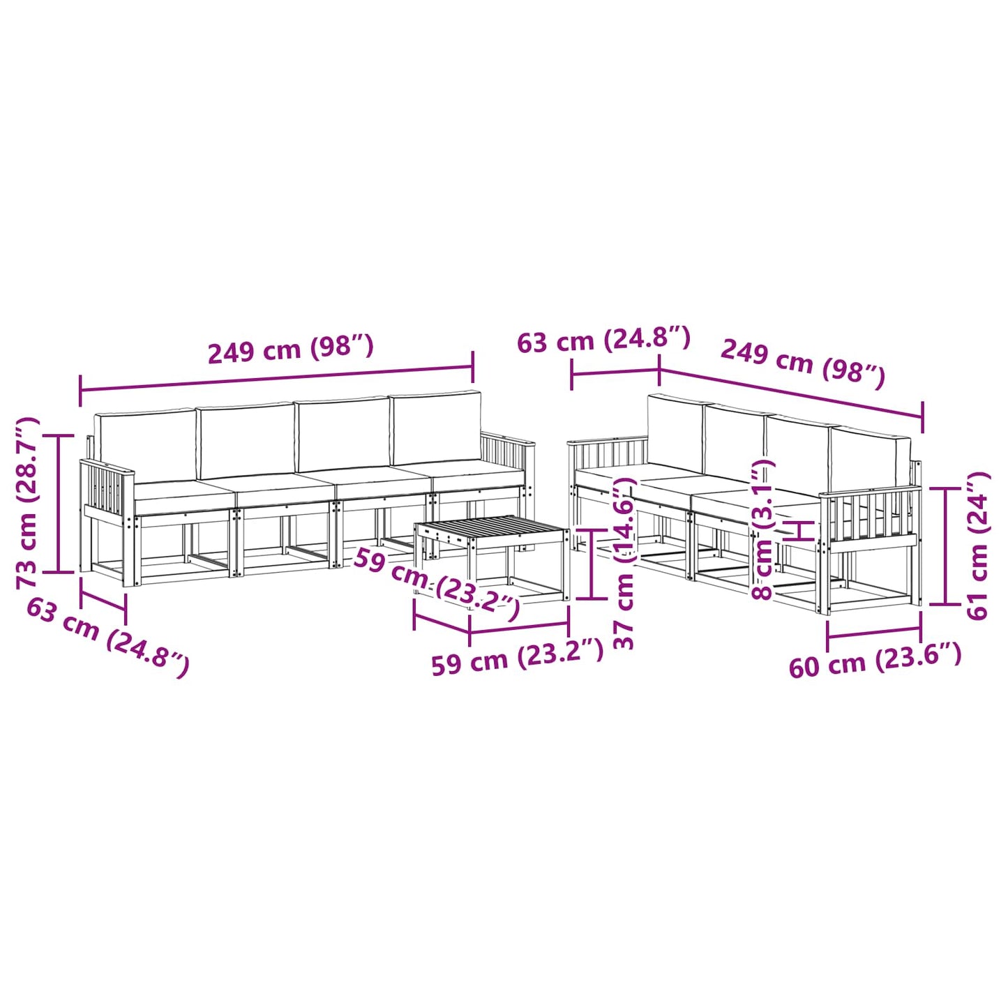 vidaXL Σειρά Καναπέ Εξωτερικού με μαξιλάρι 9 pcs Λευκό και Κρεμ