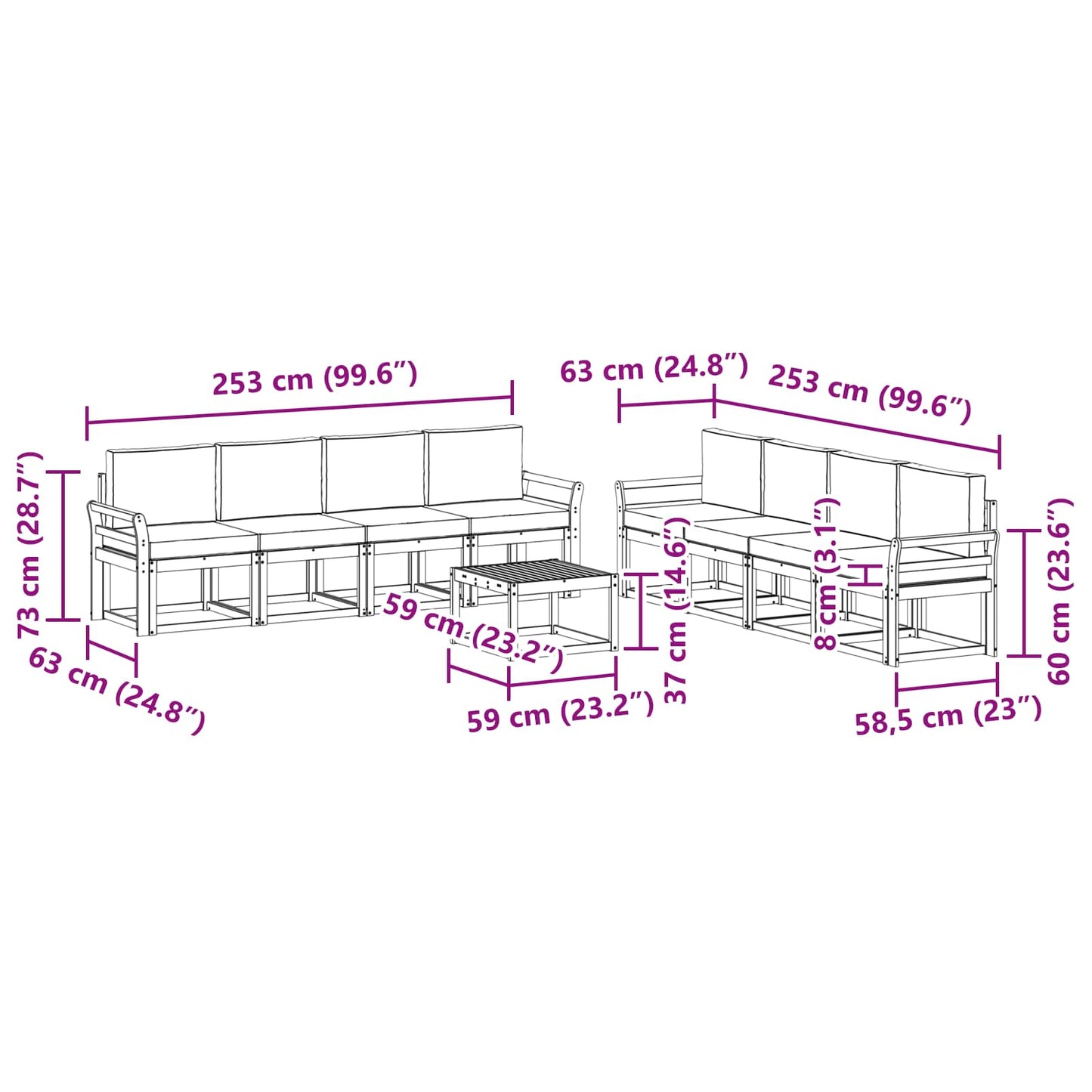 vidaXL Σειρά Καναπέ Εξωτερικού με μαξιλάρι 9 pcs Άσπρο και Ανθρακί