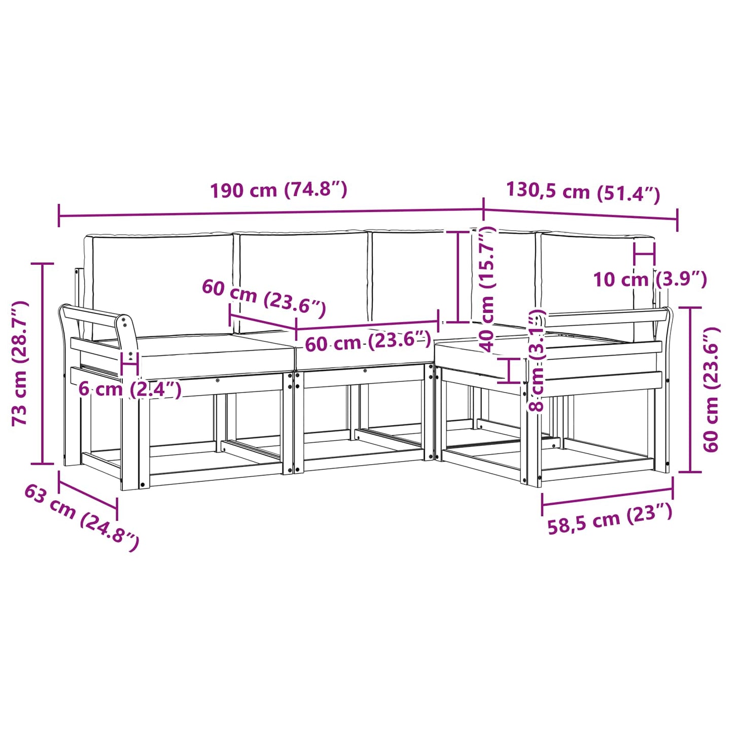 vidaXL Σειρά Καναπέ Εξωτερικού με μαξιλάρι 4 pcs Άσπρο και Ανθρακί