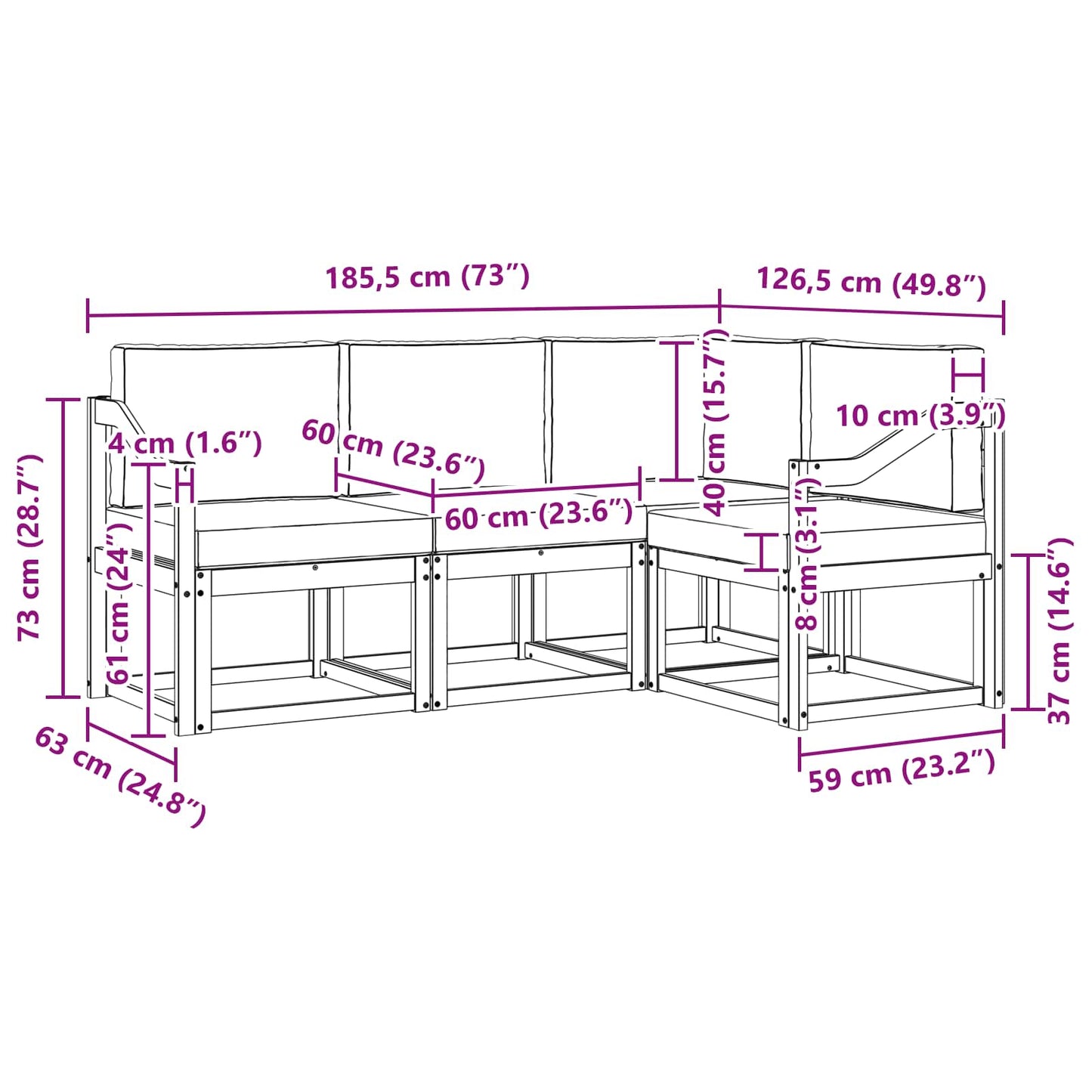vidaXL Σειρά Καναπέ Εξωτερικού με μαξιλάρι 4 pcs Άσπρο και Ανθρακί