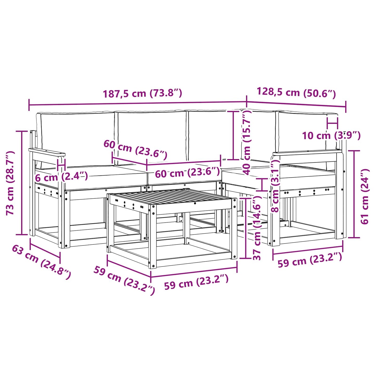 vidaXL Σειρά Καναπέ Εξωτερικού με μαξιλάρι 5 pcs Άσπρο και Ανθρακί