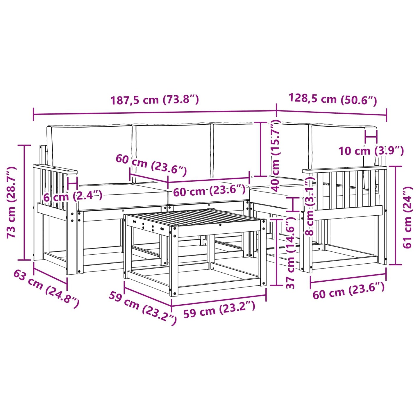 vidaXL Σειρά Καναπέ Εξωτερικού με μαξιλάρι 5 pcs Άσπρο και Ανθρακί