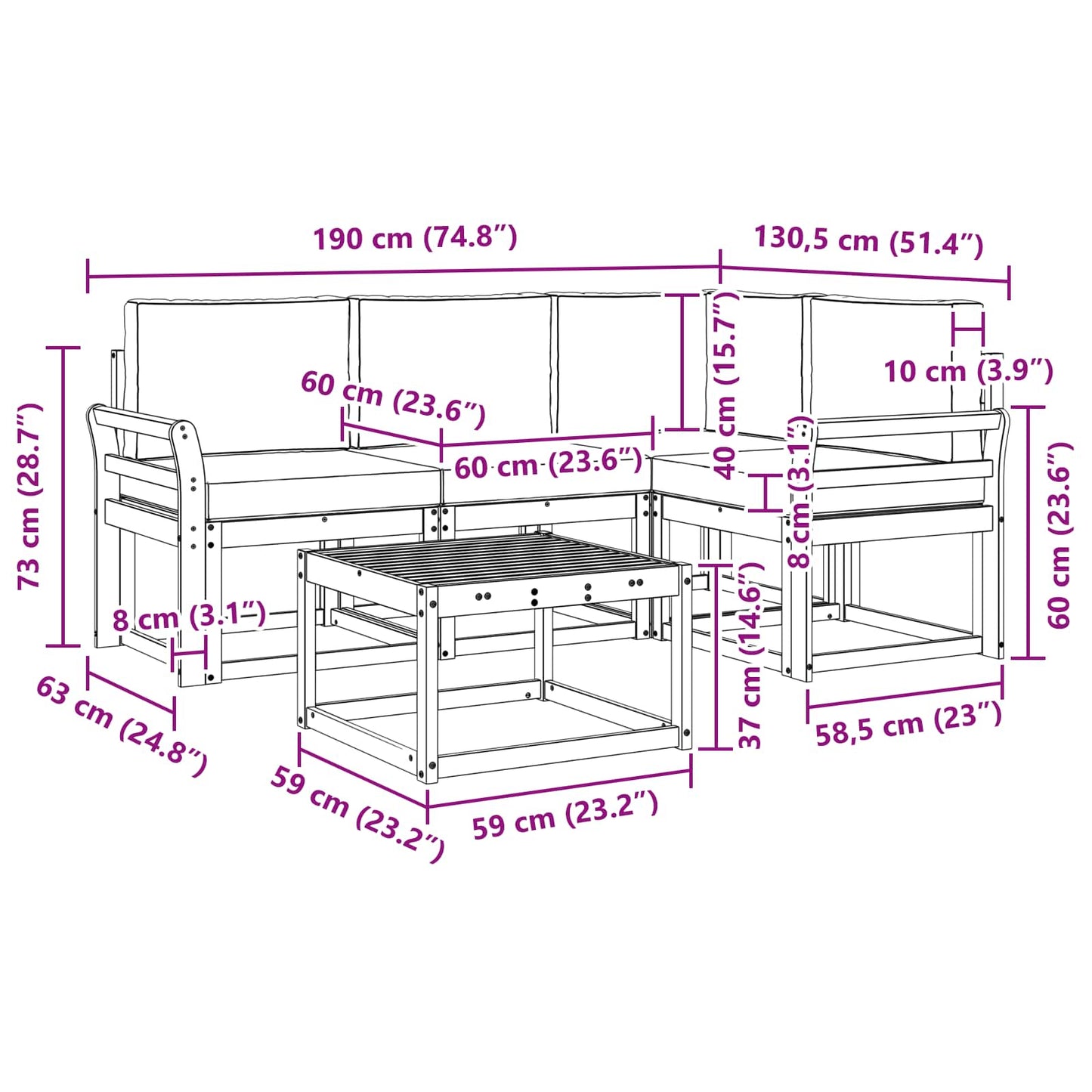 vidaXL Σειρά Καναπέ Εξωτερικού με μαξιλάρι 5 pcs Άσπρο και Ανθρακί