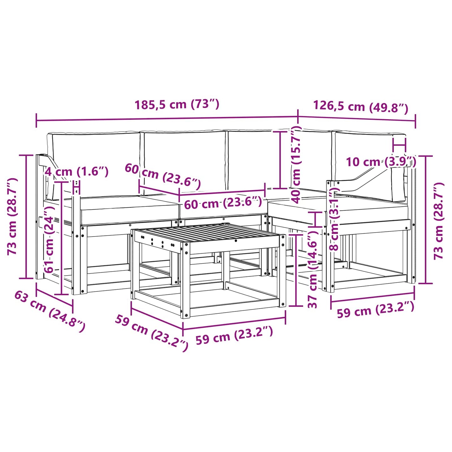 vidaXL Σειρά Καναπέ Εξωτερικού με μαξιλάρι 5 pcs Λευκό και Κρεμ