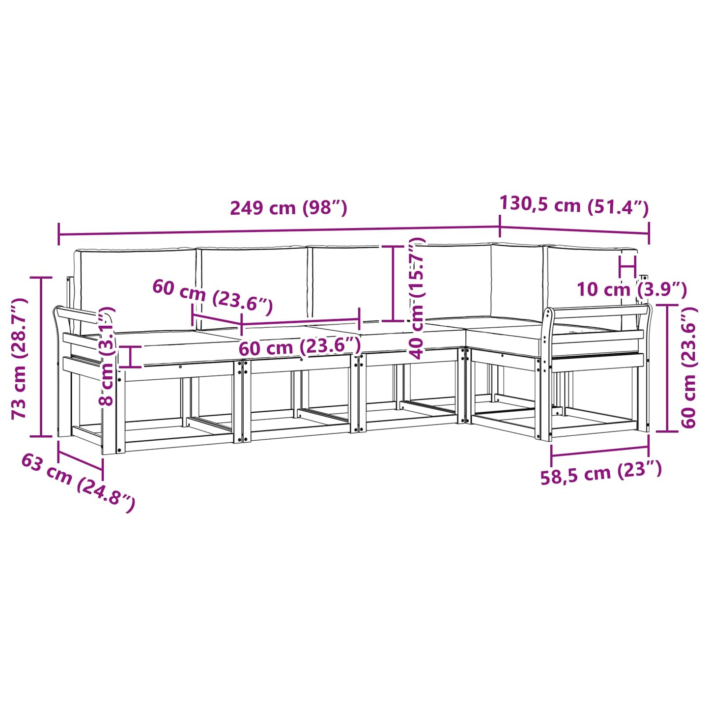 vidaXL Σειρά Καναπέ Εξωτερικού 5 pcs Λευκό και Ανοιχτό Γκρι