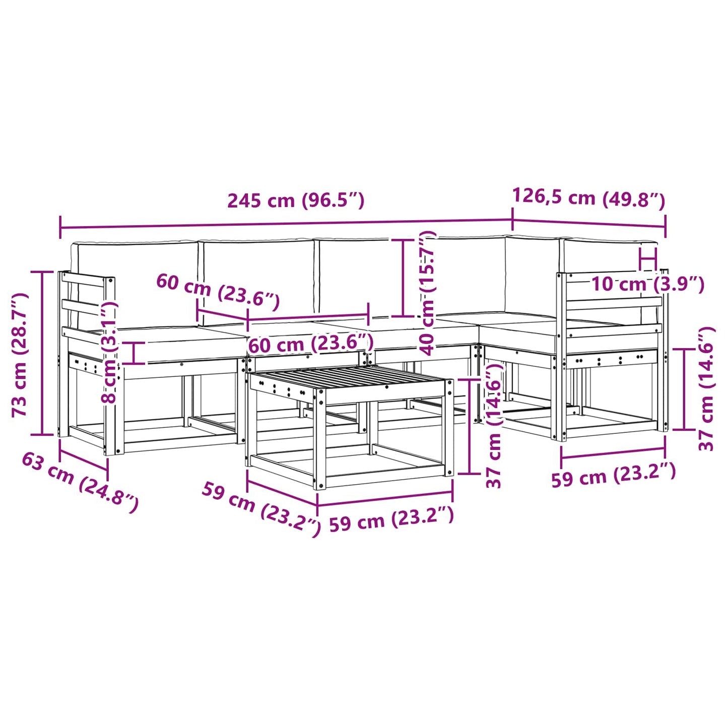 vidaXL Σειρά Καναπέ Εξωτερικού με μαξιλάρι 6 pcs Λευκό και Κρεμ