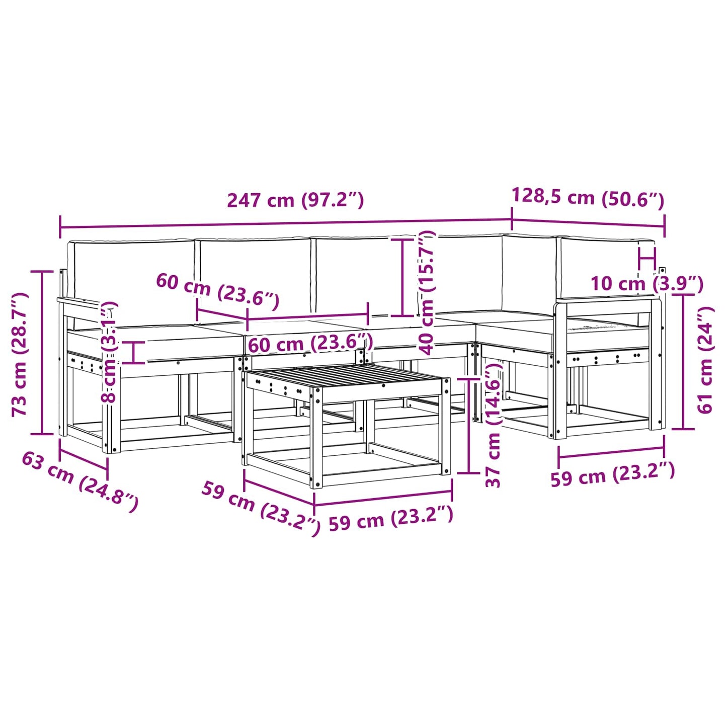 vidaXL Σειρά Καναπέ Εξωτερικού 6 pcs Λευκό και Ανοιχτό Γκρι