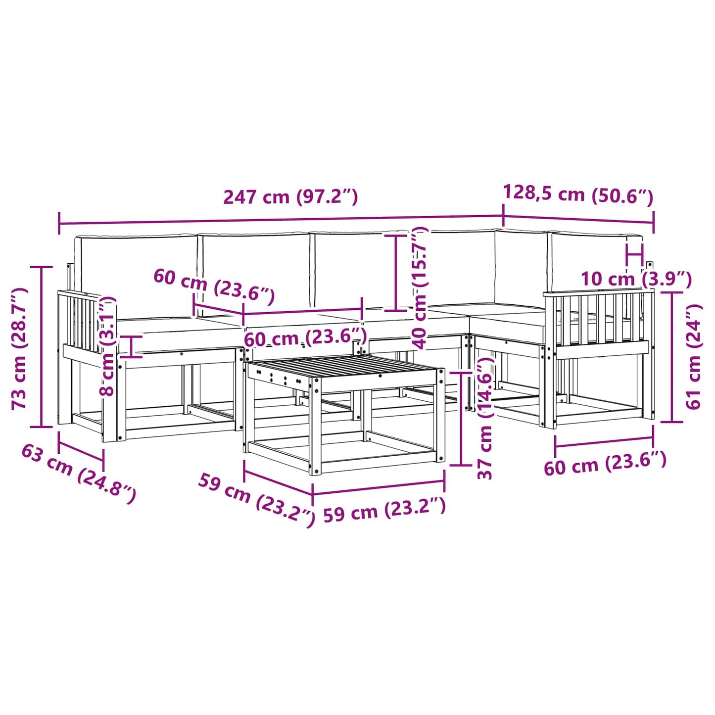 vidaXL Σειρά Καναπέ Εξωτερικού 6 pcs Λευκό και Ανοιχτό Γκρι