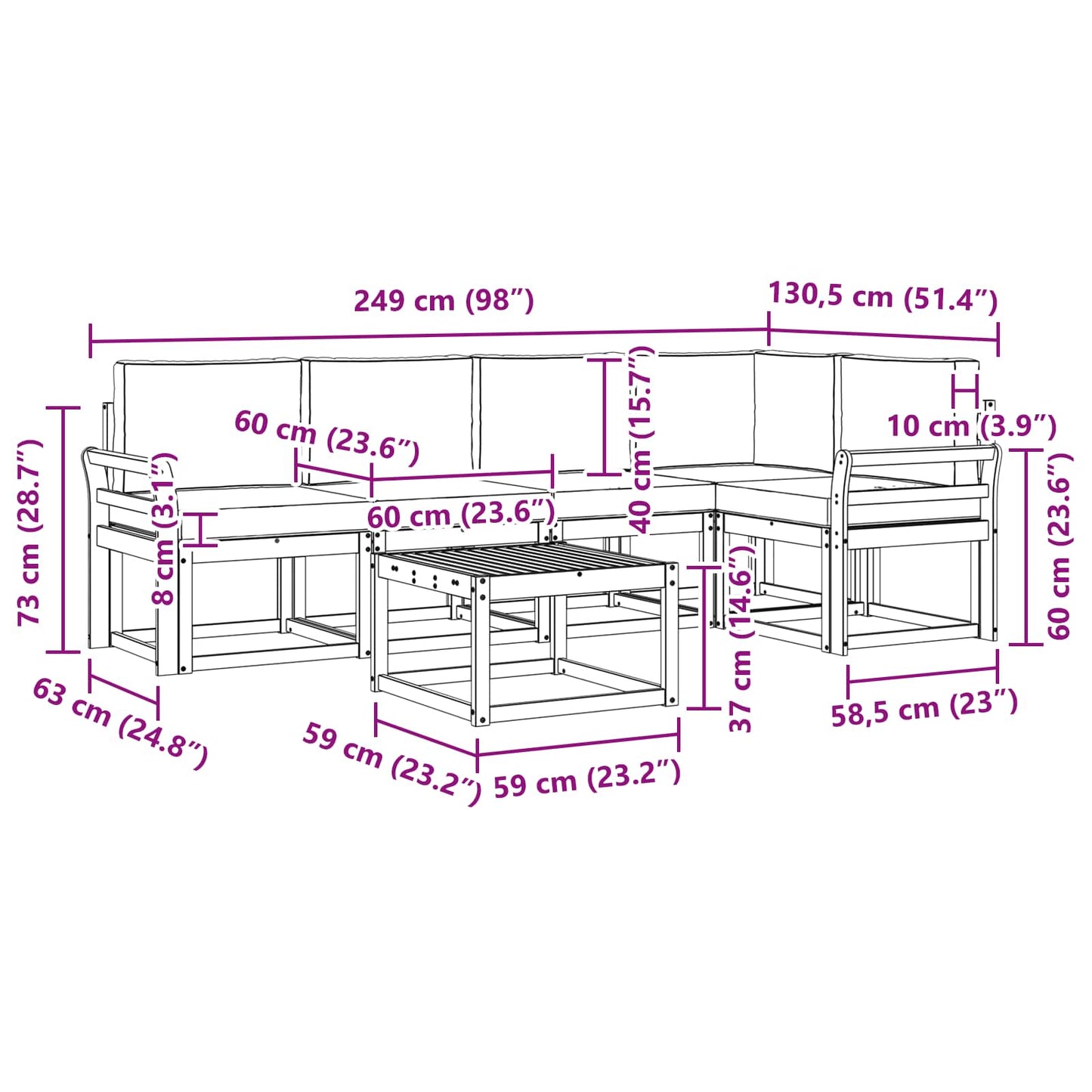 vidaXL Σειρά Καναπέ Εξωτερικού με μαξιλάρι 6 pcs Άσπρο και Ανθρακί