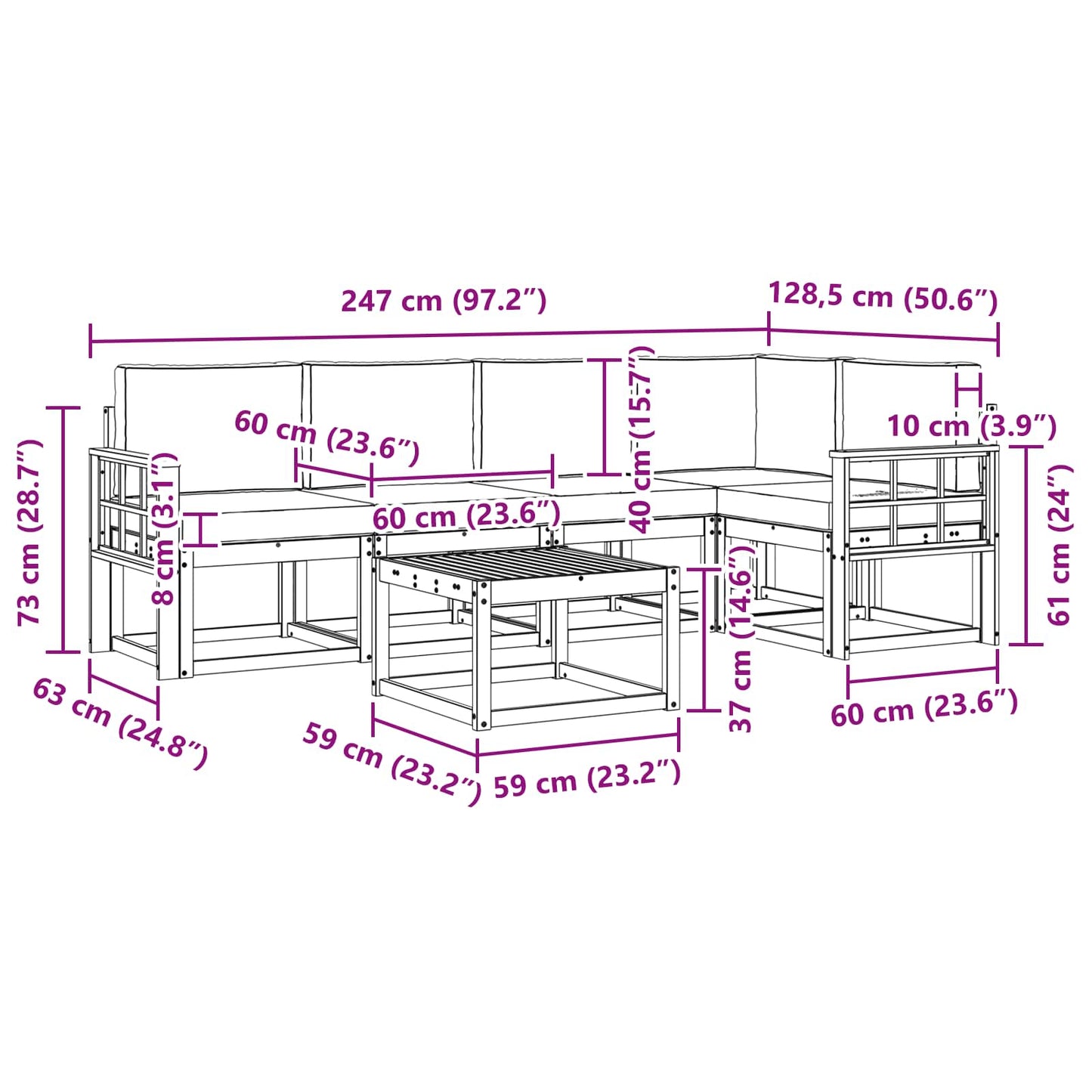 vidaXL Σειρά Καναπέ Εξωτερικού με μαξιλάρι 6 pcs Λευκό και Κρεμ
