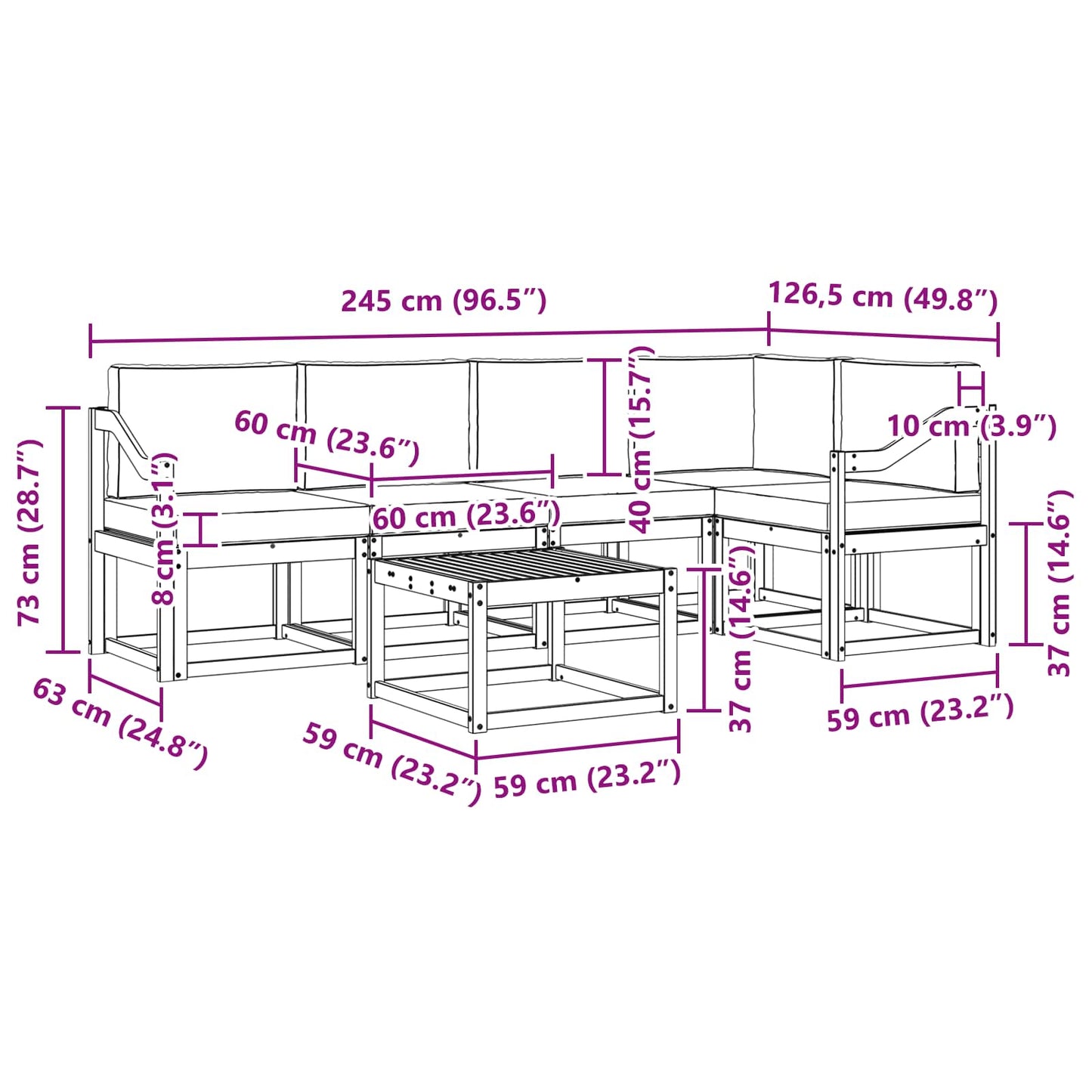 vidaXL Σειρά Καναπέ Εξωτερικού με μαξιλάρι 6 pcs Άσπρο και Ανθρακί