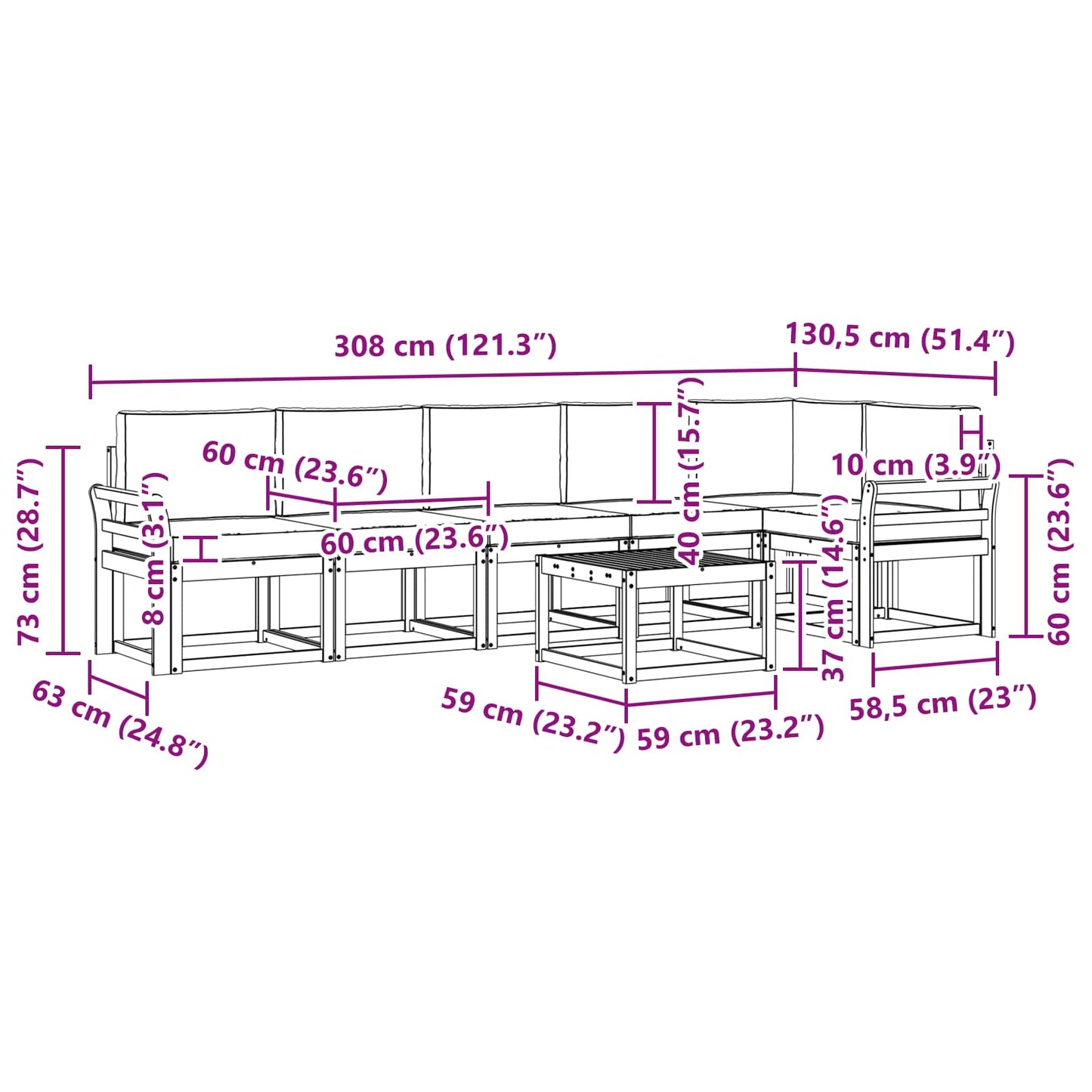 vidaXL Σειρά Καναπέ Εξωτερικού 7 pcs Άσπρο και Ανθρακί Πολυεστέρας