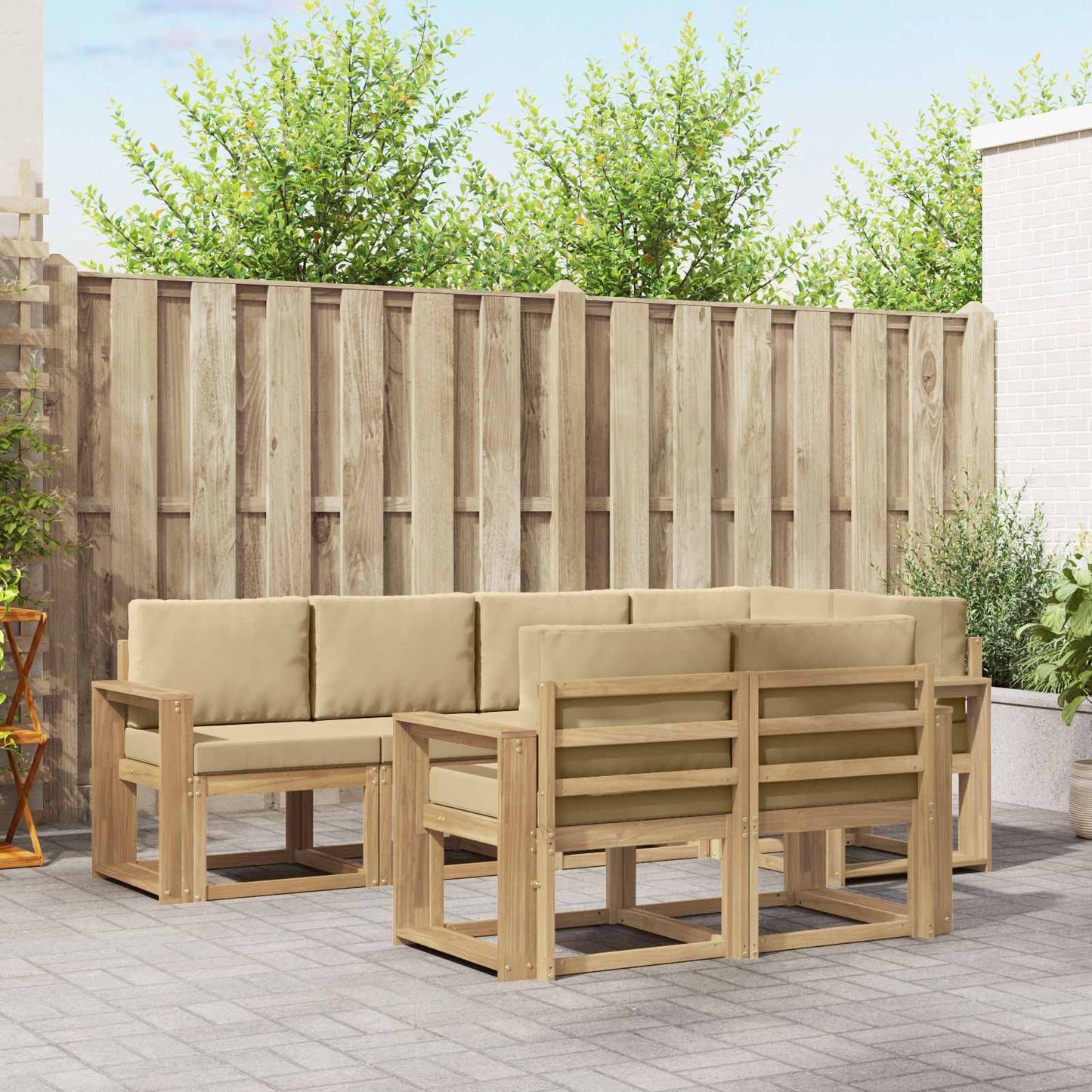 vidaXL Σειρά Καναπέ Εξωτερικού 7 pcs Λευκό και Μπεζ Πολυεστέρας