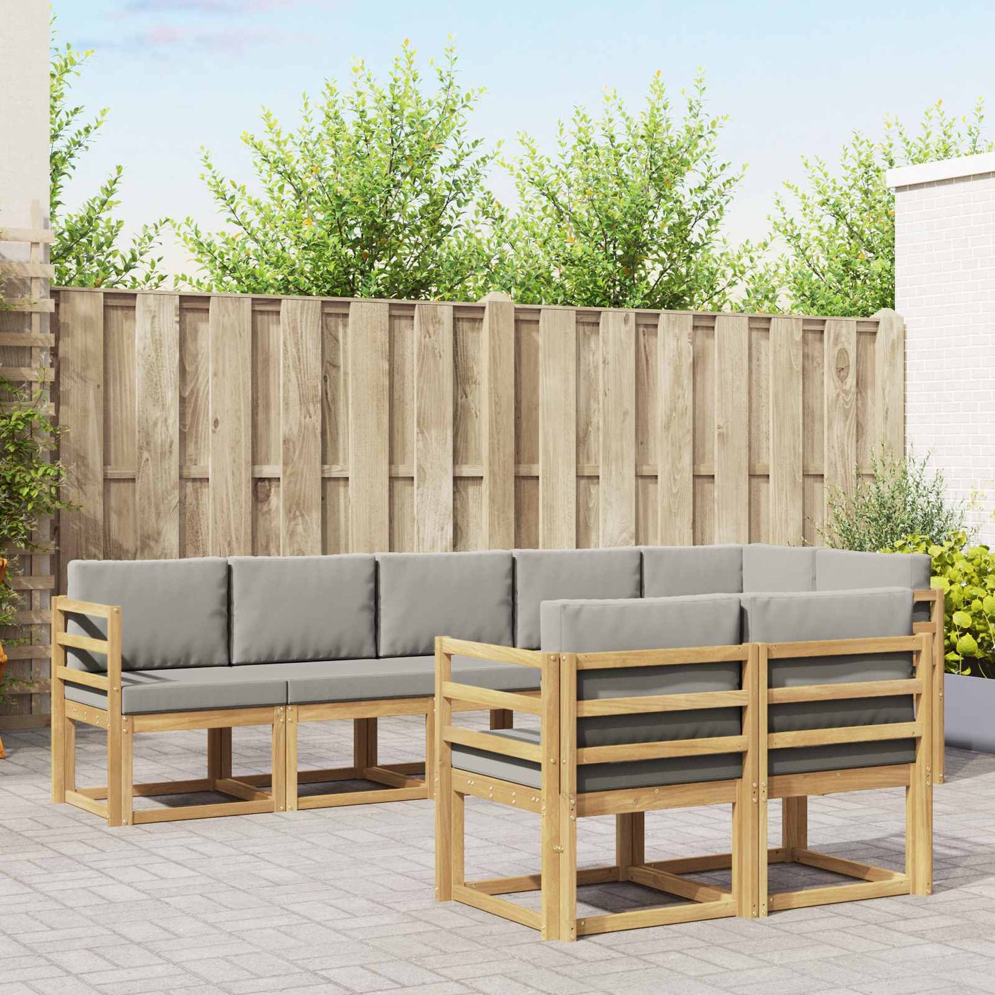 vidaXL Σειρά Καναπέ Εξωτερικού 8 pcs Λευκό και Ανοιχτό Γκρι