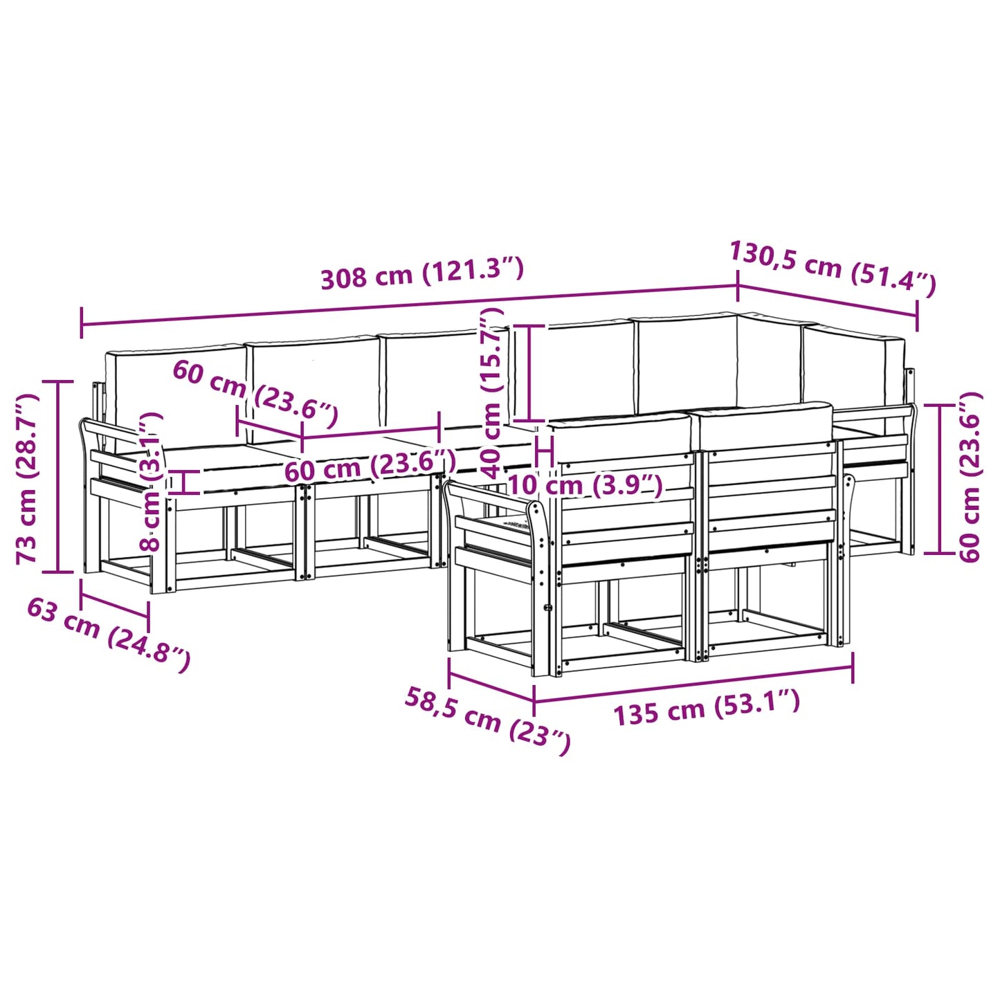 vidaXL Σειρά Καναπέ Εξωτερικού 8 pcs Λευκό και Ανοιχτό Γκρι