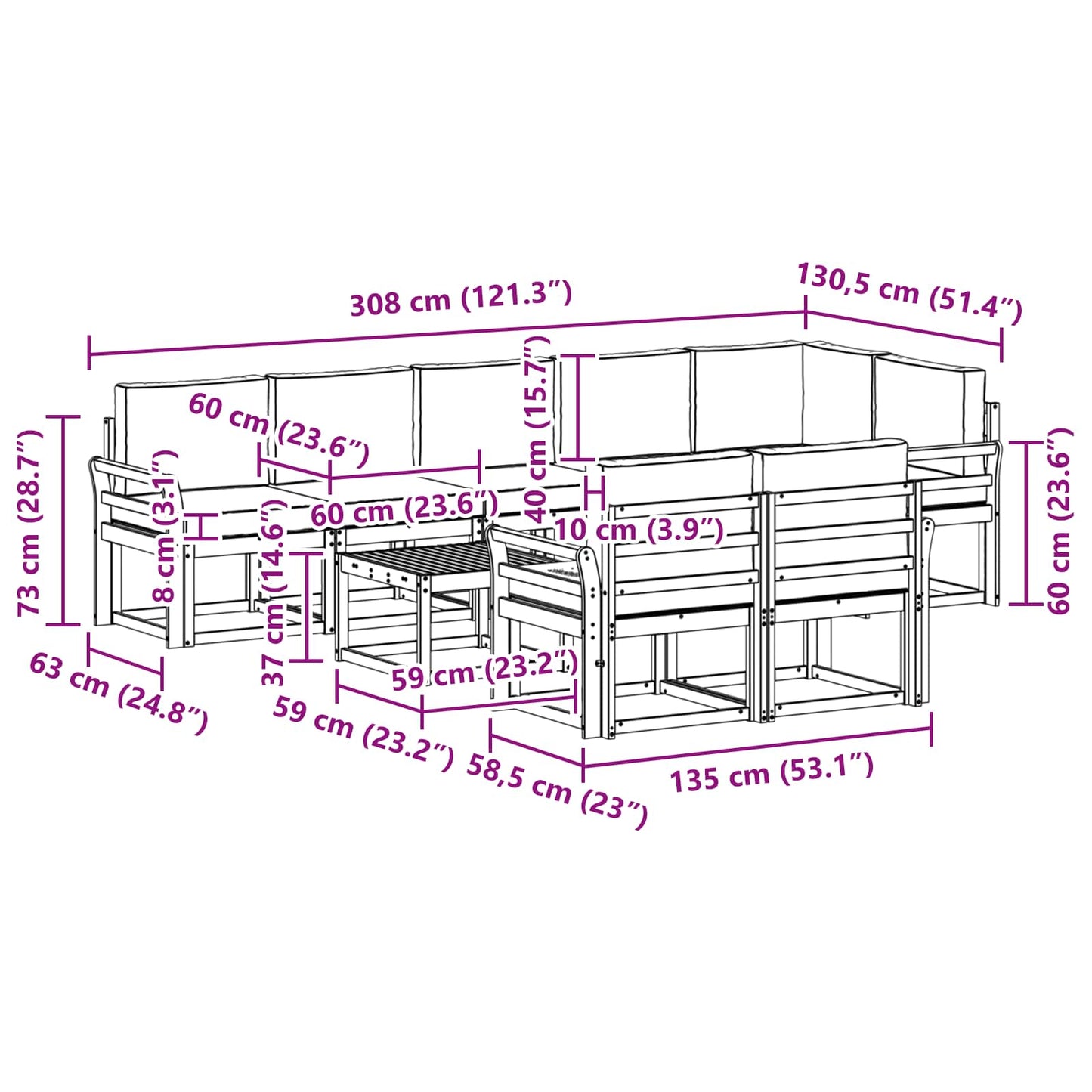 vidaXL Σειρά Καναπέ Εξωτερικού 9 pcs Άσπρο και Ανθρακί Πολυεστέρας