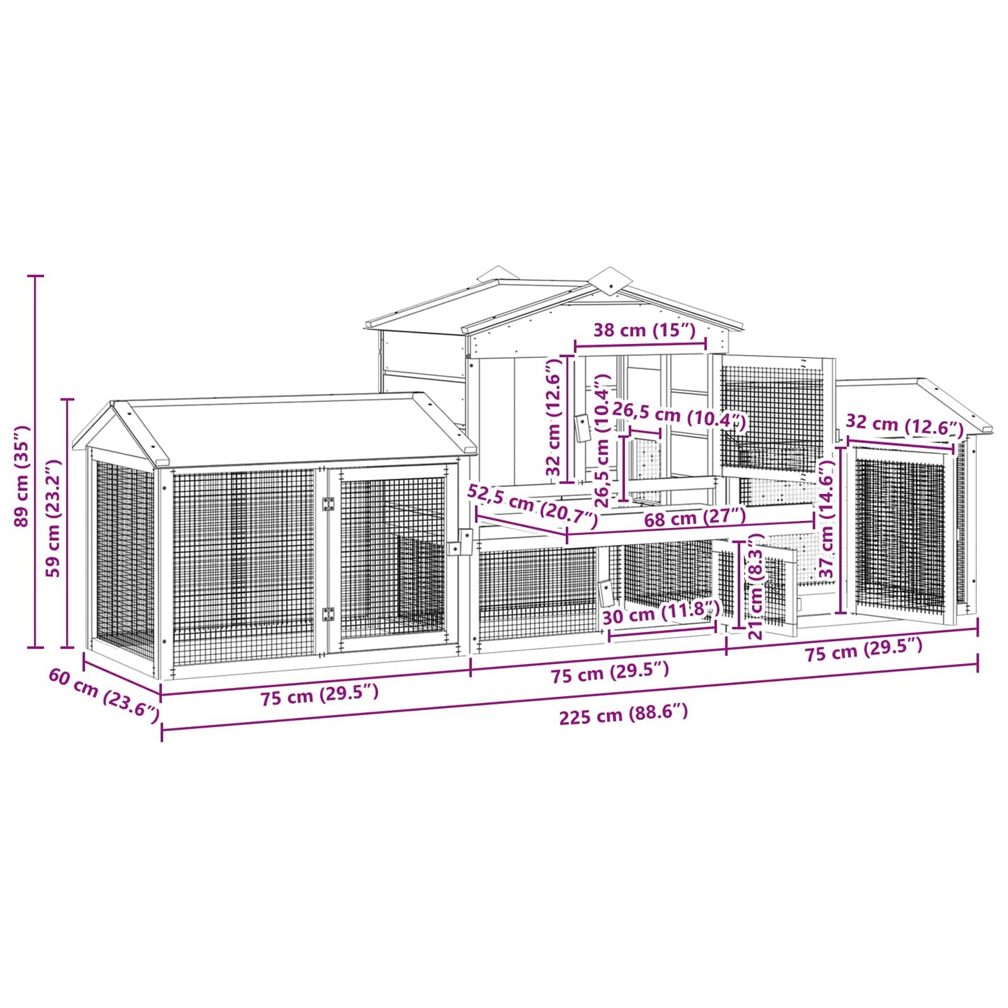 vidaXL Κοτέτσι 3 τεμ. Καφέ 225 x 60 x 89 εκ Μασίφ Ξύλο Πεύκου