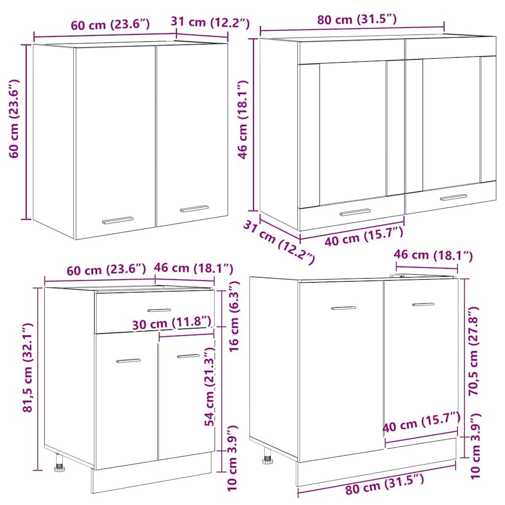 vidaXL Σετ ντουλαπιών κουζίνας 4 pcs Γκρι sonoma 140 x 46 x 81.5 εκ