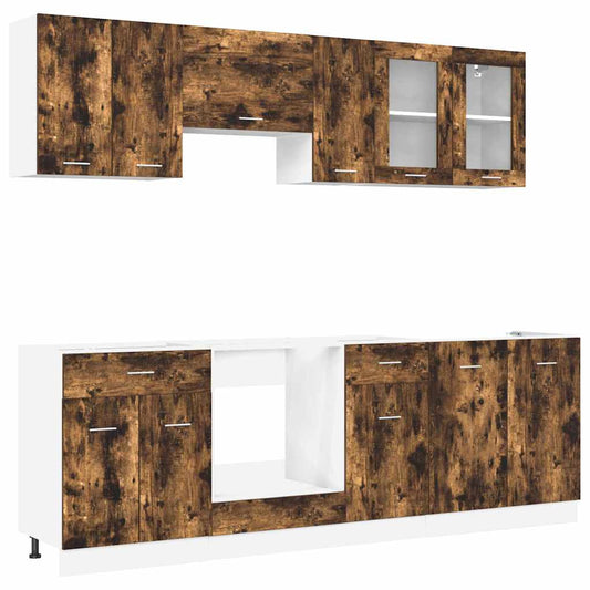 vidaXL Σετ ντουλαπιών κουζίνας με συρτάρι Lyon 8 pcs Καπνιστή δρυς