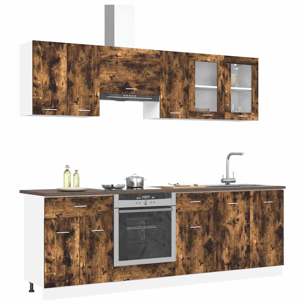 vidaXL Σετ ντουλαπιών κουζίνας με συρτάρι Lyon 8 pcs Καπνιστή δρυς