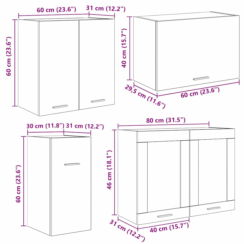 vidaXL Σετ ντουλαπιών κουζίνας με συρτάρι Lyon 8 pcs Καπνιστή δρυς