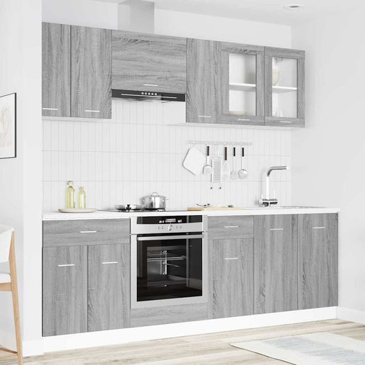 vidaXL Σετ ντουλαπιών κουζίνας με συρτάρι Lyon 8 pcs Γκρίζο Σονομα