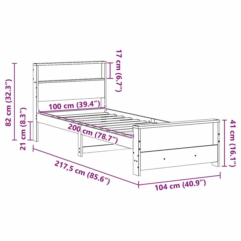 vidaXL Σκελετός Κρεβατιού Κερωτό καφέ 100 x 200 cm Επεξεργασμένο ξύλο