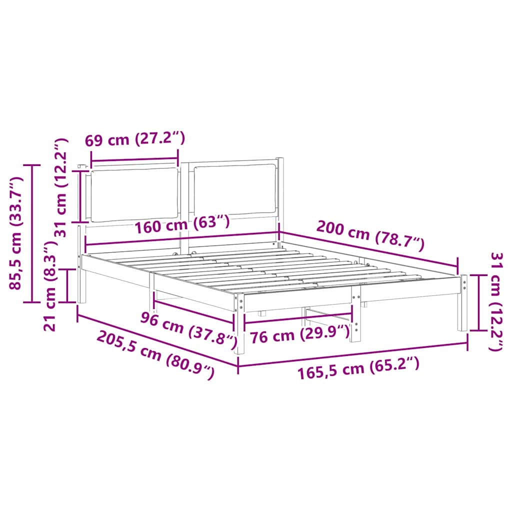 vidaXL Σκελετός Κρεβατιού Taupe 160 x 200 cm Στερεά ξυλεία πεύκου