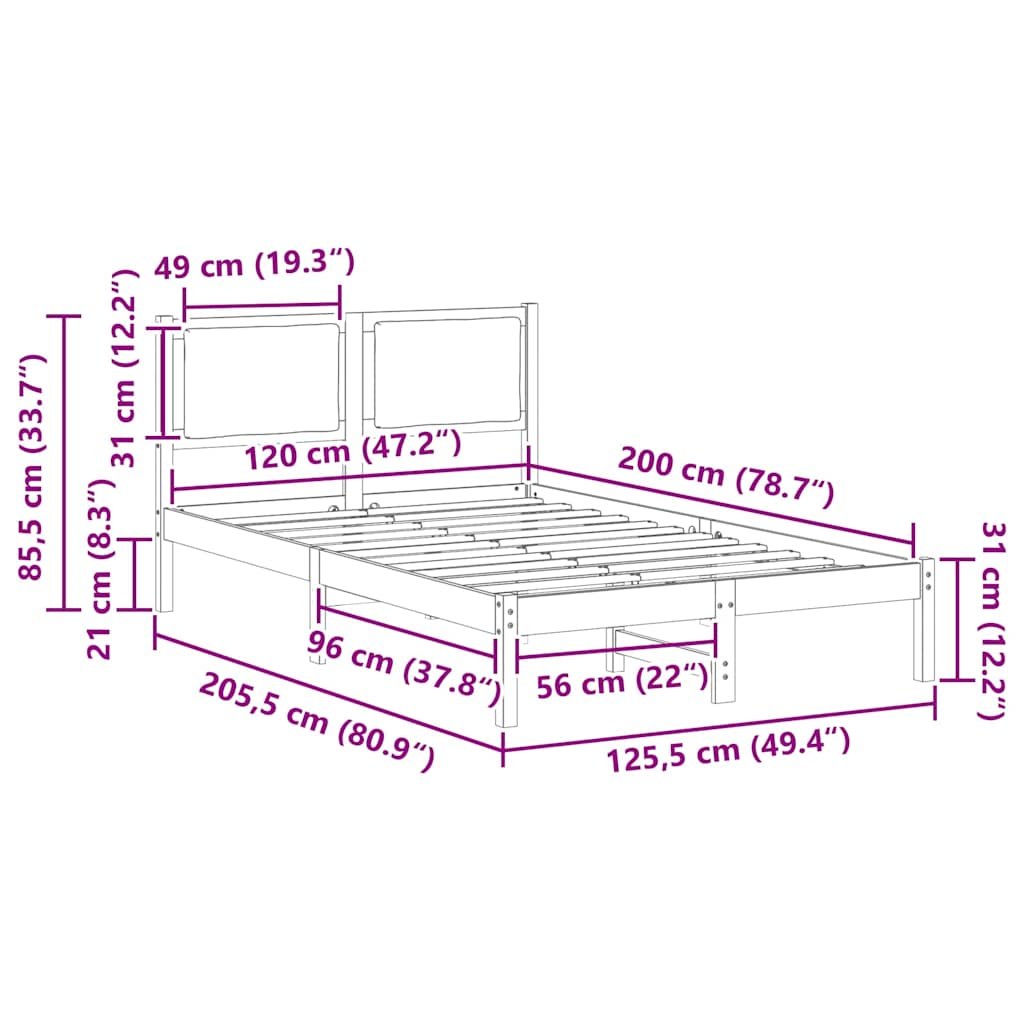 vidaXL Σκελετός Κρεβατιού Taupe 120 x 200 cm Στερεά ξυλεία πεύκου