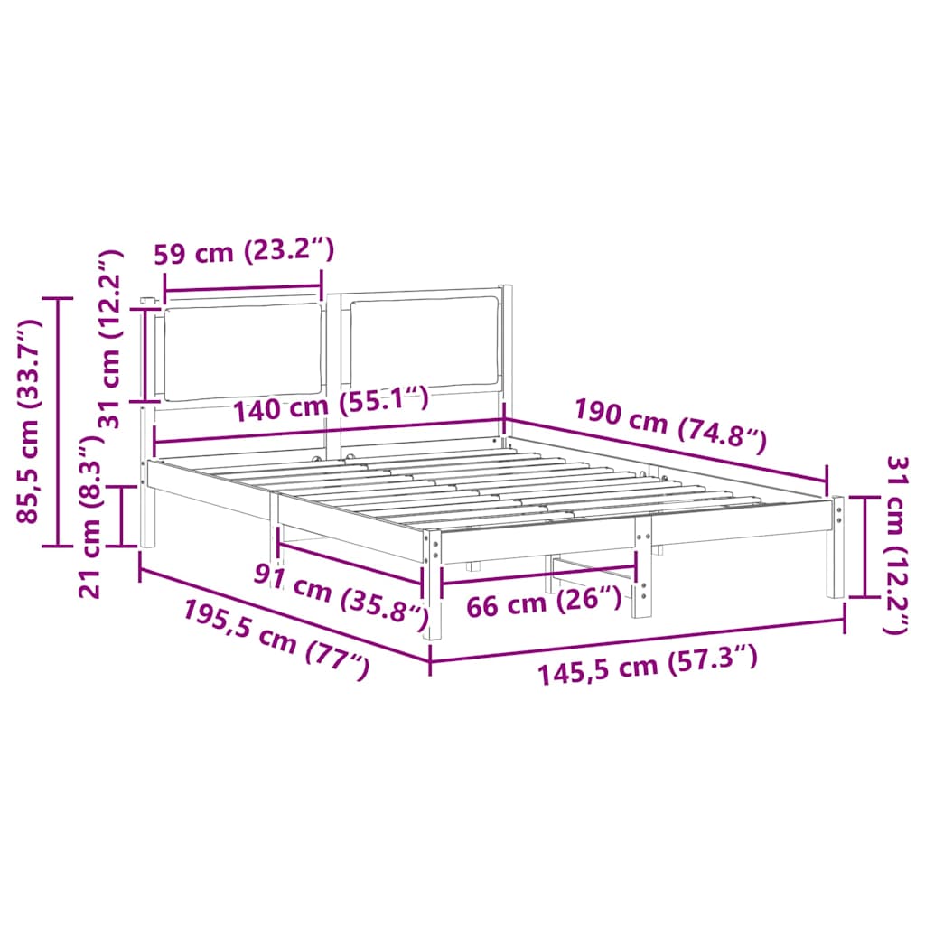 vidaXL Σκελετός Κρεβατιού Taupe 140 x 190 cm Στερεά ξυλεία πεύκου