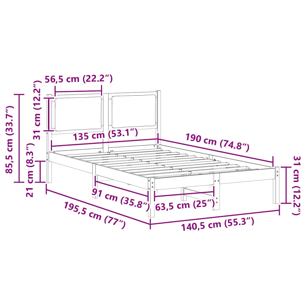 vidaXL Σκελετός Κρεβατιού Μαύρο 135 x 190 cm Στερεά ξυλεία πεύκου
