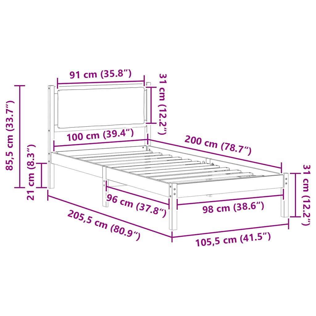 vidaXL Σκελετός Κρεβατιού Μαύρο 100 x 200 cm Στερεά ξυλεία πεύκου